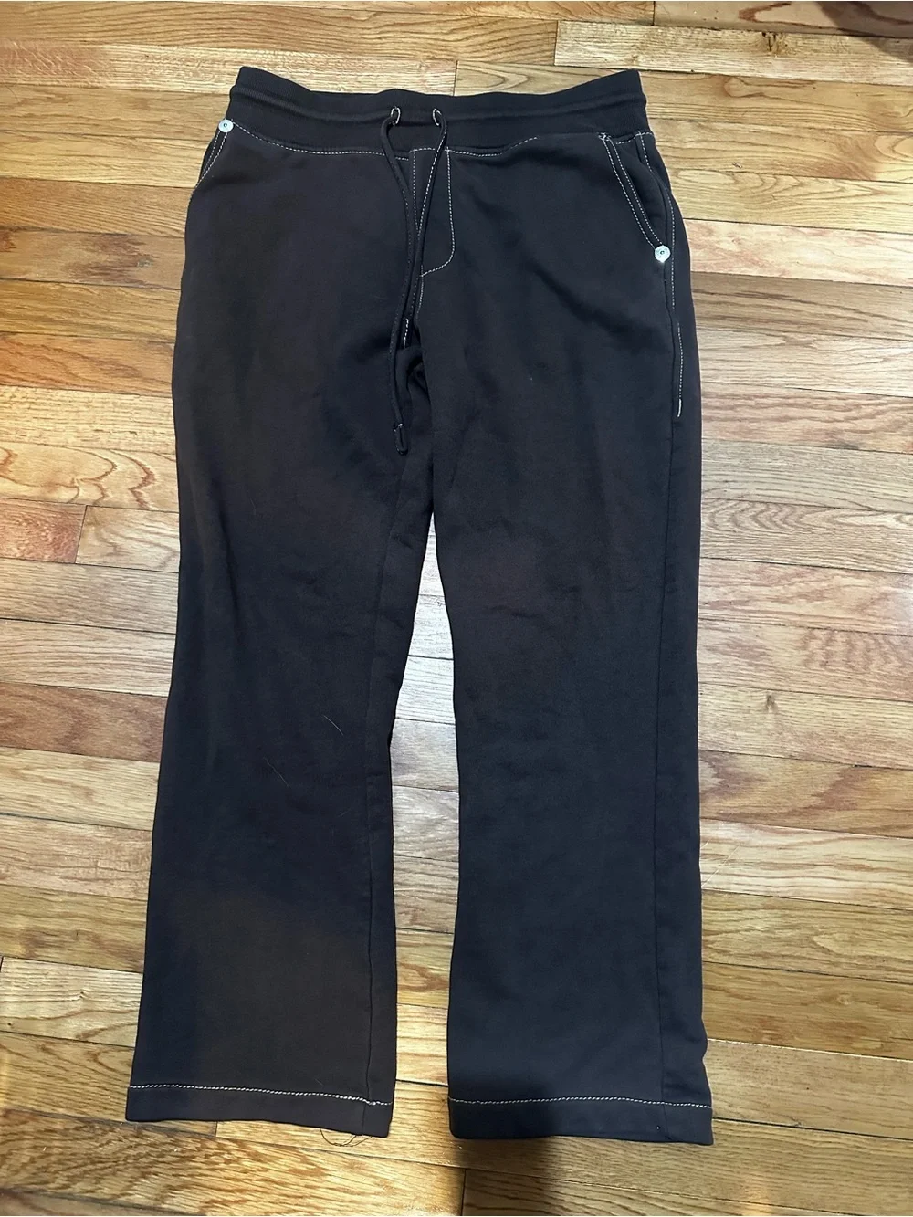 True Religion Men’s Brown Sweatpants Straight Leg Drawstring Travel Comfort Med